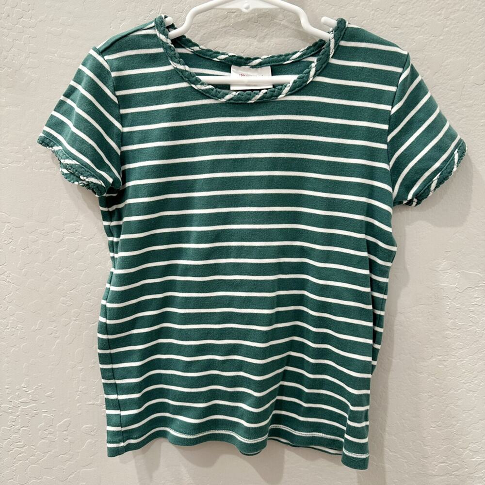 Hanna Andersson Green Stripe Pima Cotton Shirt Sleeve Shirt